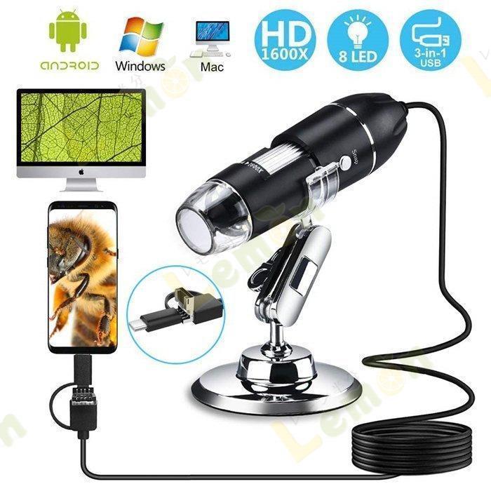 デジタル顕微鏡 3-in-1 USB式顕微鏡 マイクロスコープ 最大1000倍率 LED搭載 ジタルマイクロスコープ スマホ/PC対応 電子顕微鏡 カメラ